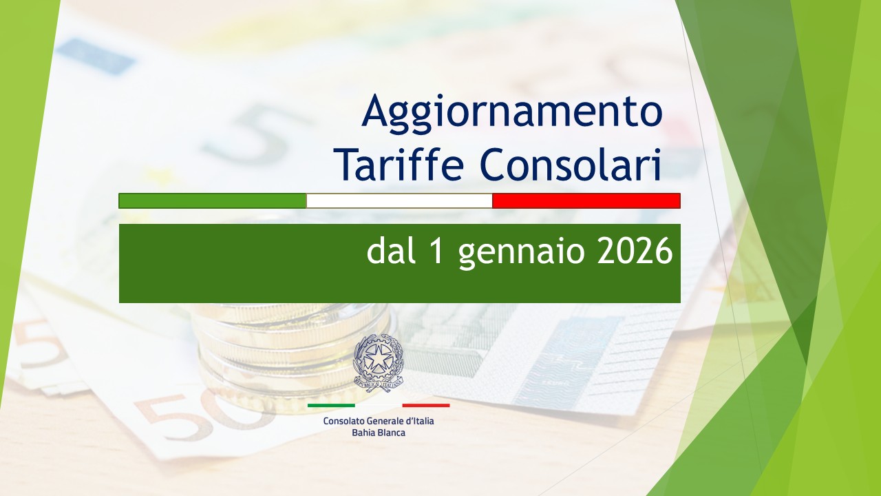 IT Aggiornamento tariffe consolari gennaio 2026