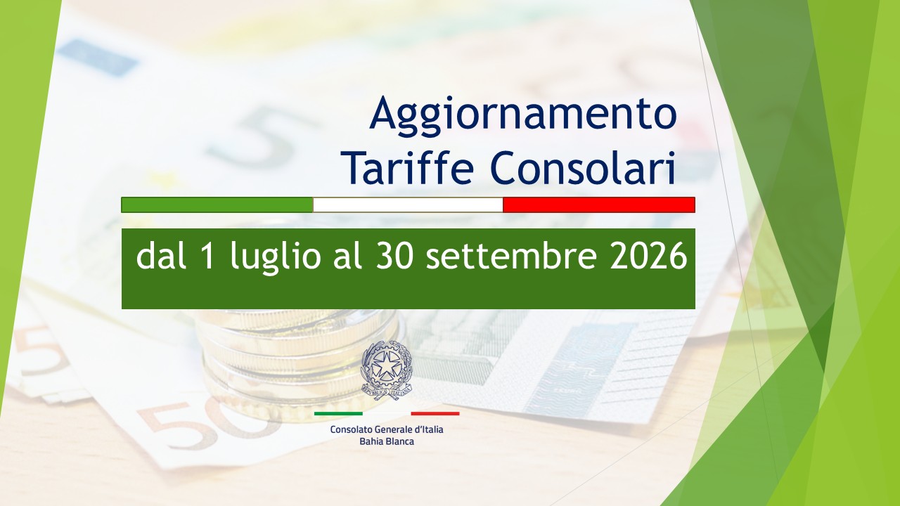 IT Aggiornamento tariffe consolari 23 giugno 2026